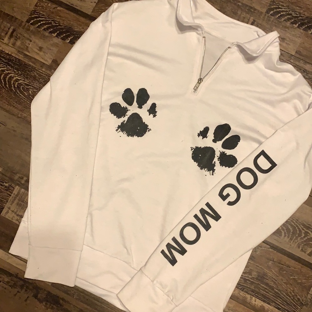 DOG MOM paw print black and white quarter zip pull over size small
